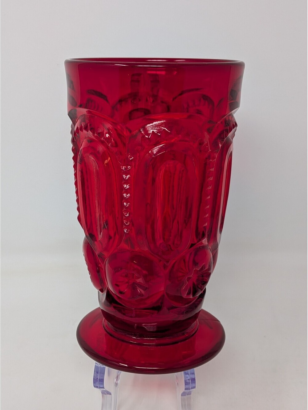 L.E. SMITH Moon & Stars Ruby Red Glass Tumblers Vintage 5.5", Set of 4